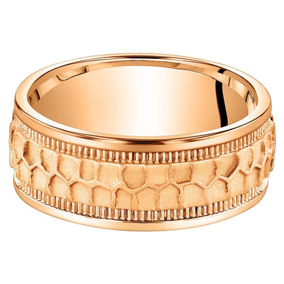 Men's Hammered Pattern Wedding Ring Band 8mm Rose-Tone Sterling Silver Comfort Fit