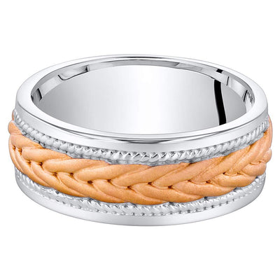 Men's Rope Pattern Wedding Ring Band 8mm Rose-Tone Sterling Silver Comfort Fit