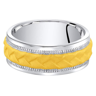 Men's Criss-Cross Wedding Ring Band 8mm Yellow-Tone Sterling Silver Comfort Fit