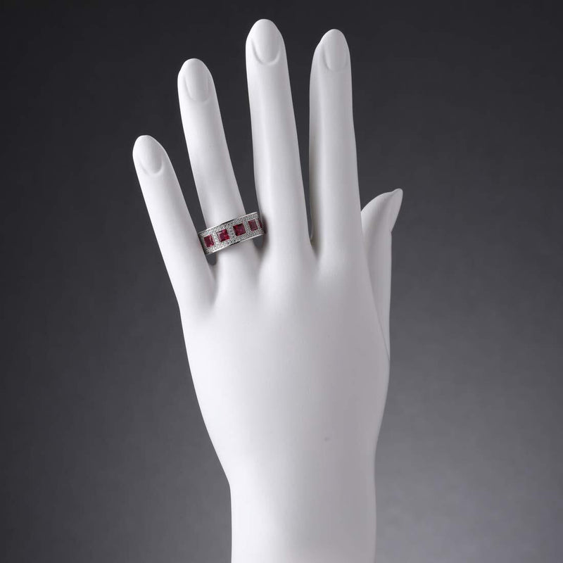 Princess Cut Ruby Wide Ring Band Sterling Silver 2 Carats Total