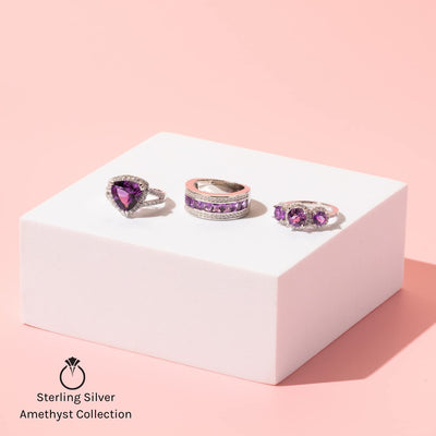 Princess Cut Amethyst Half-Eternity Ring Band Sterling Silver 1 Carat Total