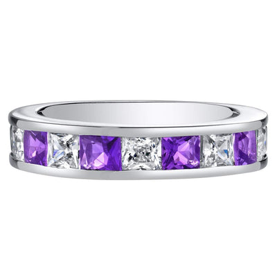 Princess Cut Amethyst Half-Eternity Ring Band Sterling Silver 1 Carat Total