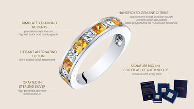 Princess Cut Citrine Half-Eternity Ring Band Sterling Silver 1 Carat Total