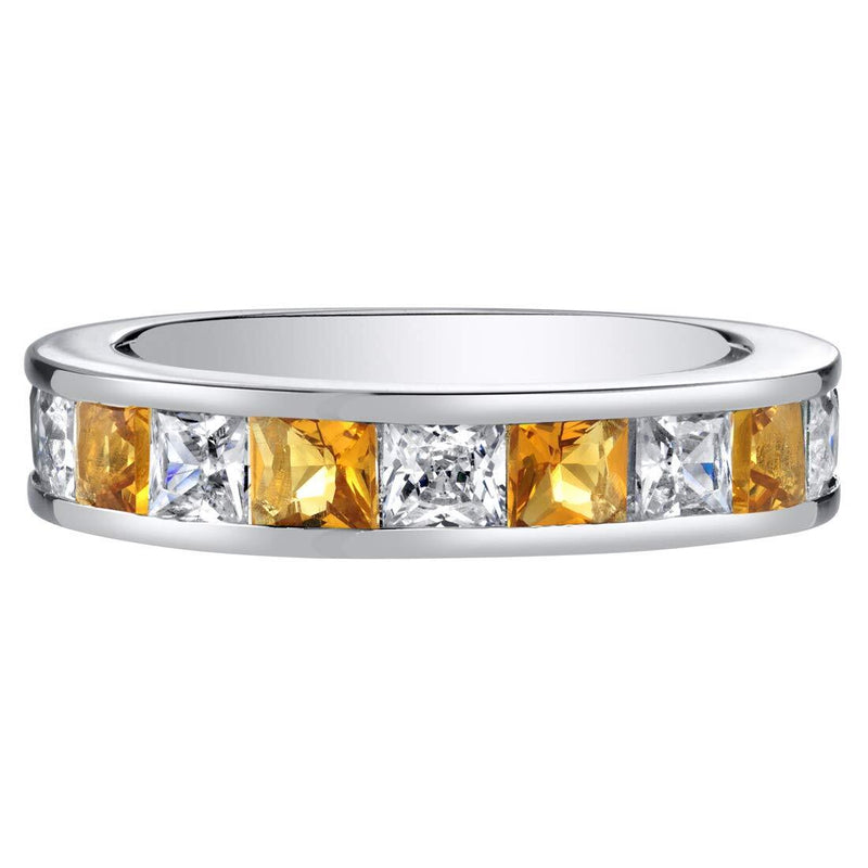 Princess Cut Citrine Half-Eternity Ring Band Sterling Silver 1 Carat Total