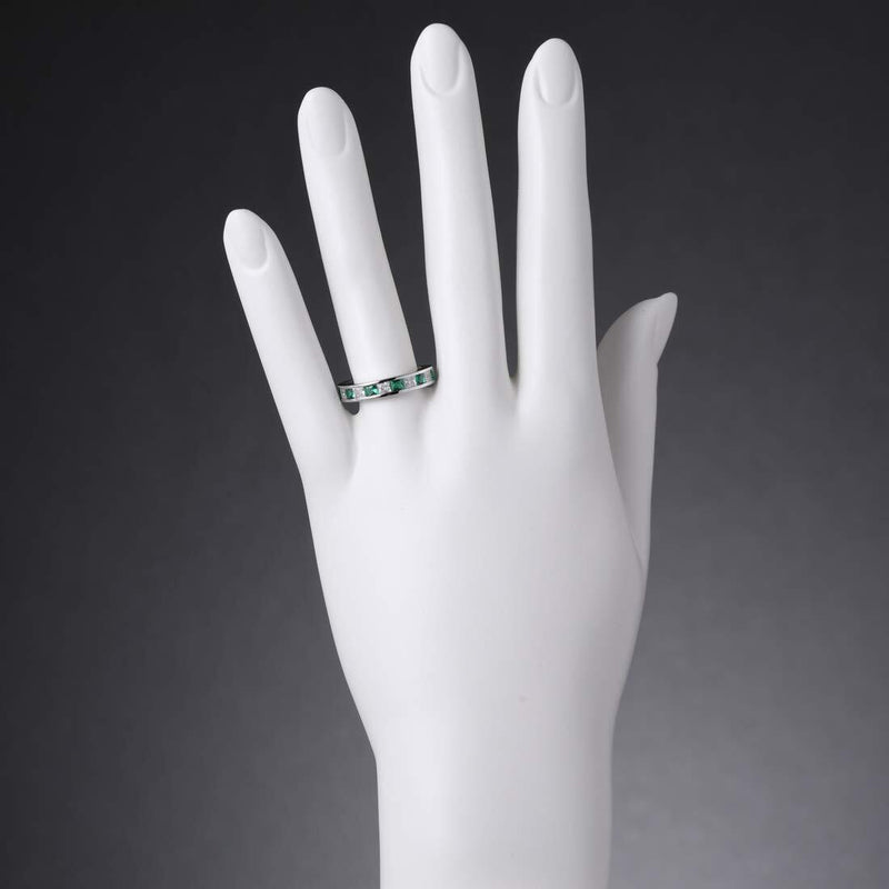 Princess Cut Emerald Half-Eternity Ring Band Sterling Silver 1 Carat Total