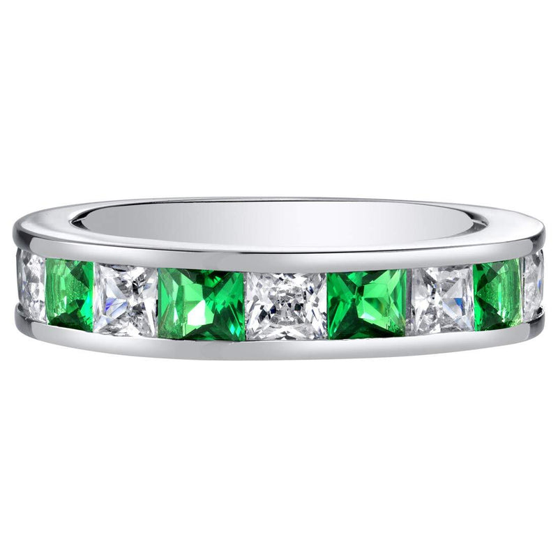Princess Cut Emerald Half-Eternity Ring Band Sterling Silver 1 Carat Total