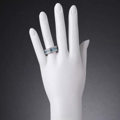 Princess Cut Swiss Blue Topaz 3-Row Wedding Ring Band Sterling Silver 2.25 Carats Total