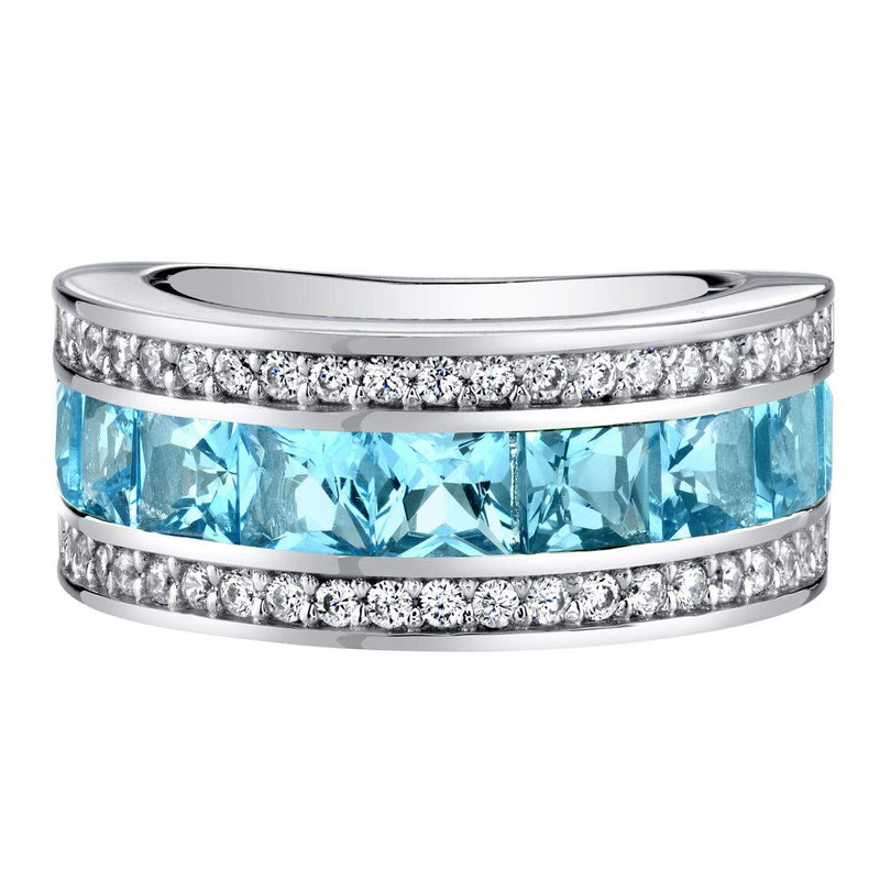 Princess Cut Swiss Blue Topaz 3-Row Wedding Ring Band Sterling Silver 2.25 Carats Total