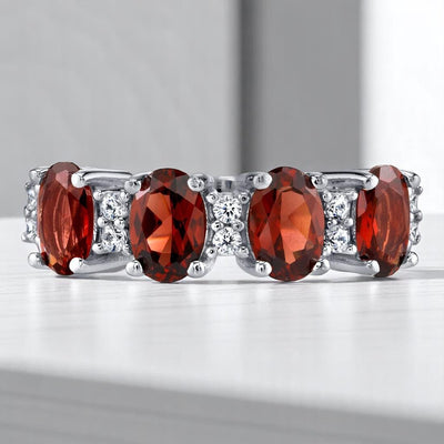 Garnet 4-Stone Anniversary Ring Band Sterling Silver 2.25 Carats Oval Shape