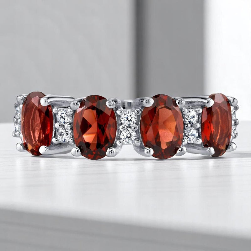 Garnet 4-Stone Anniversary Ring Band Sterling Silver 2.25 Carats Oval Shape