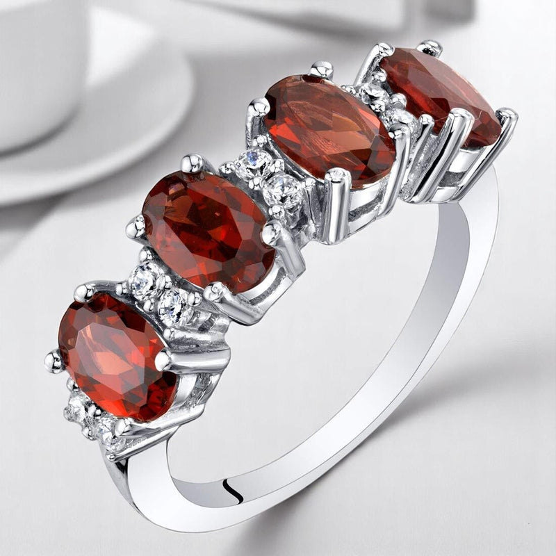Garnet 4-Stone Anniversary Ring Band Sterling Silver 2.25 Carats Oval Shape