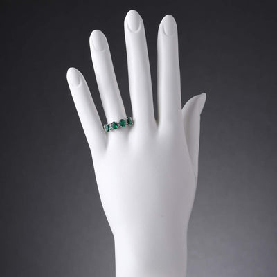 Emerald 4-Stone Anniversary Ring Band Sterling Silver 2 Carats Oval Shape