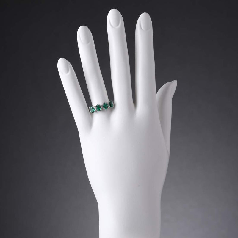 Emerald 4-Stone Anniversary Ring Band Sterling Silver 2 Carats Oval Shape