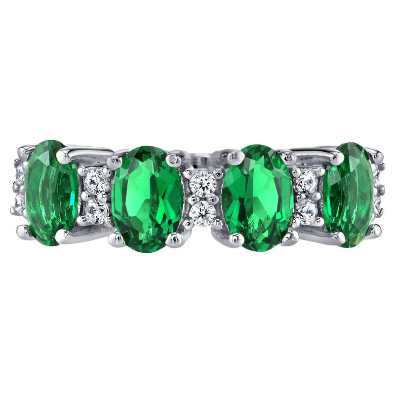 Emerald 4-Stone Anniversary Ring Band Sterling Silver 2 Carats Oval Shape