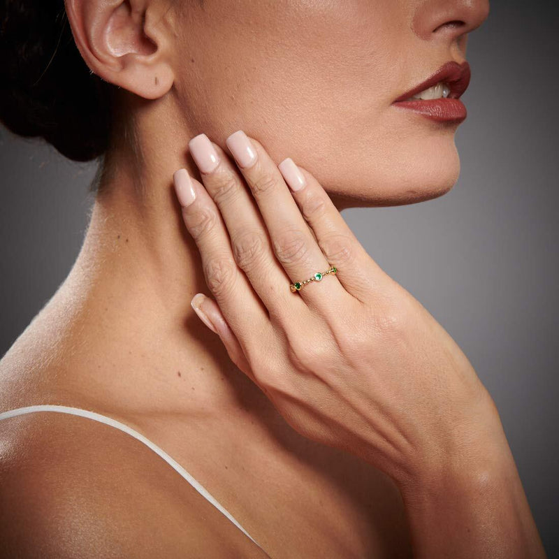 Emerald Dainty Stackable Ring Yellow-Tone Sterling Silver