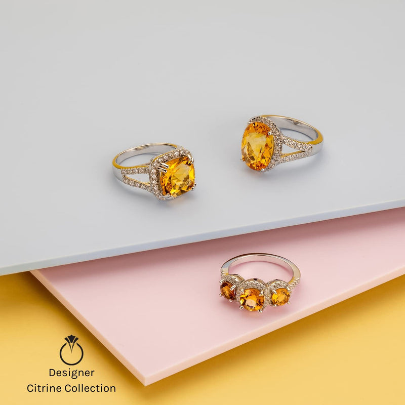 Citrine Tiara Stackable Ring Yellow-Tone Sterling Silver