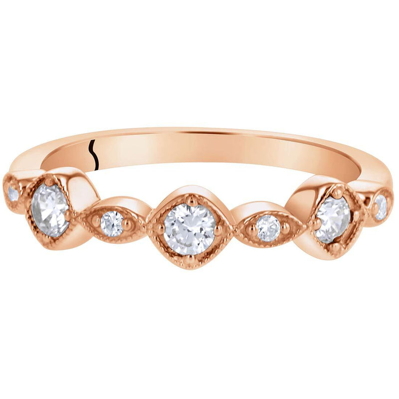 Cubic Zirconia Marquise and Round Stackable Ring Band Rose-Tone Sterling Silver