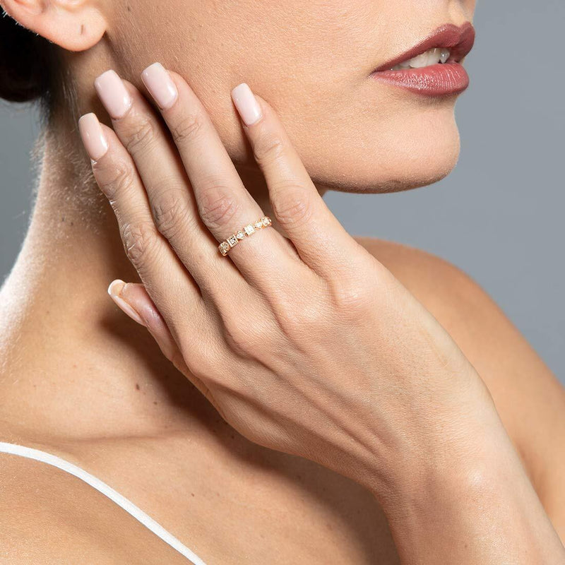 Cubic Zirconia Byzantine Stackable Ring Rose-Tone Sterling Silver