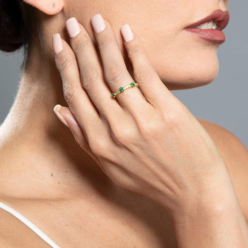 Emerald Bezel Stackable Ring Yellow-Tone Sterling Silver