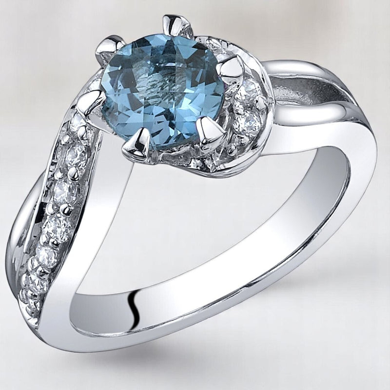 London Blue Topaz Ring Sterling Silver Round Shape 1 Carats