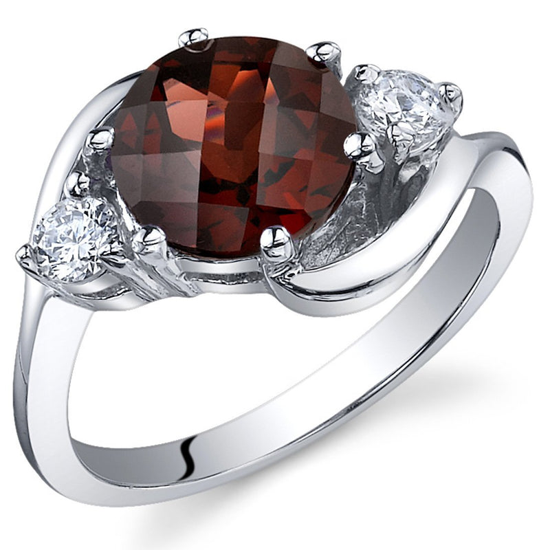 Garnet Ring Sterling Silver Round Shape 2.25 Carats