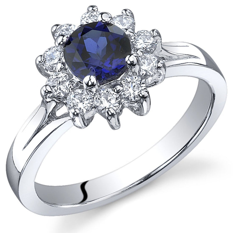 Blue Sapphire Ring Sterling Silver Round Shape 0.75 Carats