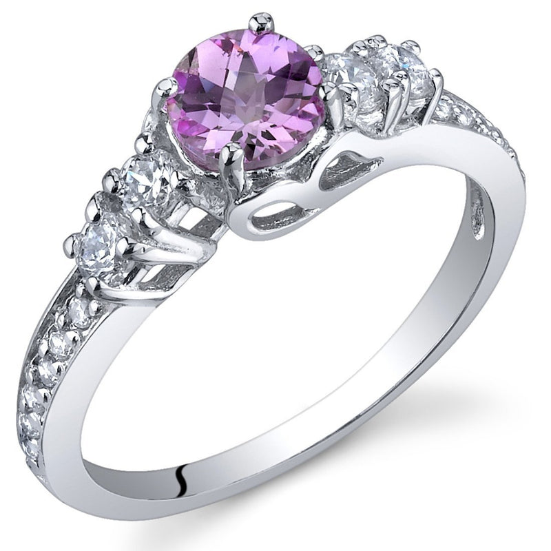 Pink Sapphire Ring Sterling Silver Round Shape 0.5 Carats