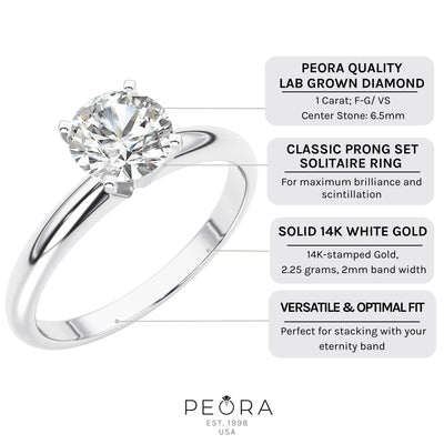 Diamond Classic Solitaire Ring 14K White Gold 1 Carat
