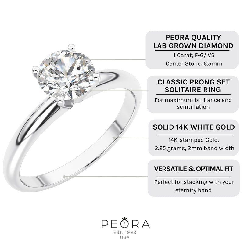 Diamond Classic Solitaire Ring 14K White Gold 1 Carat