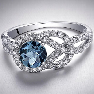 London Blue Topaz Ring Sterling Silver Round Shape 1 Carats