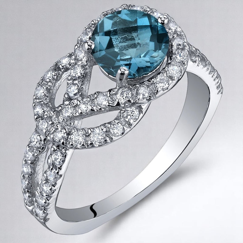 London Blue Topaz Ring Sterling Silver Round Shape 1 Carats