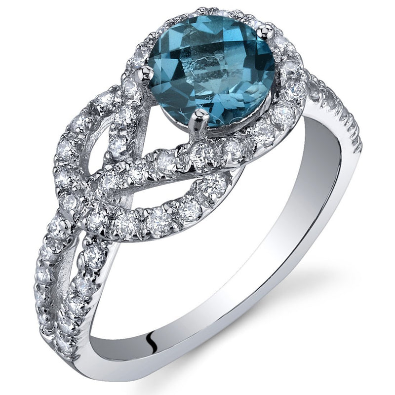 London Blue Topaz Ring Sterling Silver Round Shape 1 Carats