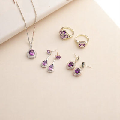 Amethyst Ring Sterling Silver Oval Shape 1.5 Carats