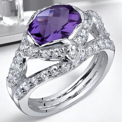 Amethyst Ring Sterling Silver Oval Shape 1.5 Carats