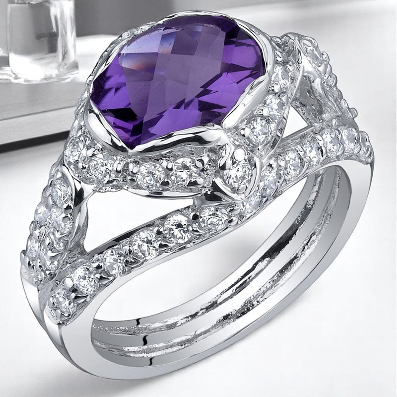 Amethyst Ring Sterling Silver Oval Shape 1.5 Carats