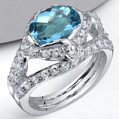 Swiss Blue Topaz Ring Sterling Silver Oval Shape 2 Carats