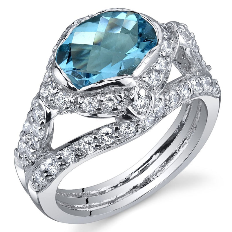 Swiss Blue Topaz Ring Sterling Silver Oval Shape 2 Carats