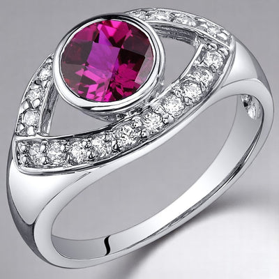 Created Ruby Ring Sterling Silver Round Shape 1 Carat