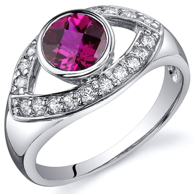 Created Ruby Ring Sterling Silver Round Shape 1 Carat