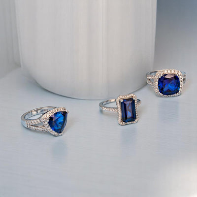 Blue Sapphire Ring Sterling Silver Princess Shape 2.5 Carats