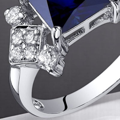 Blue Sapphire Ring Sterling Silver Princess Shape 2.5 Carats