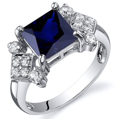 Blue Sapphire Ring Sterling Silver Princess Shape 2.5 Carats