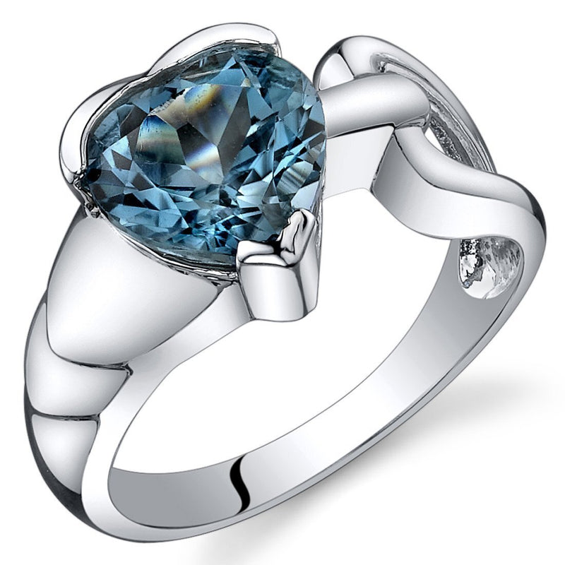 London Blue Topaz Ring Sterling Silver Heart Shape 2 Carats
