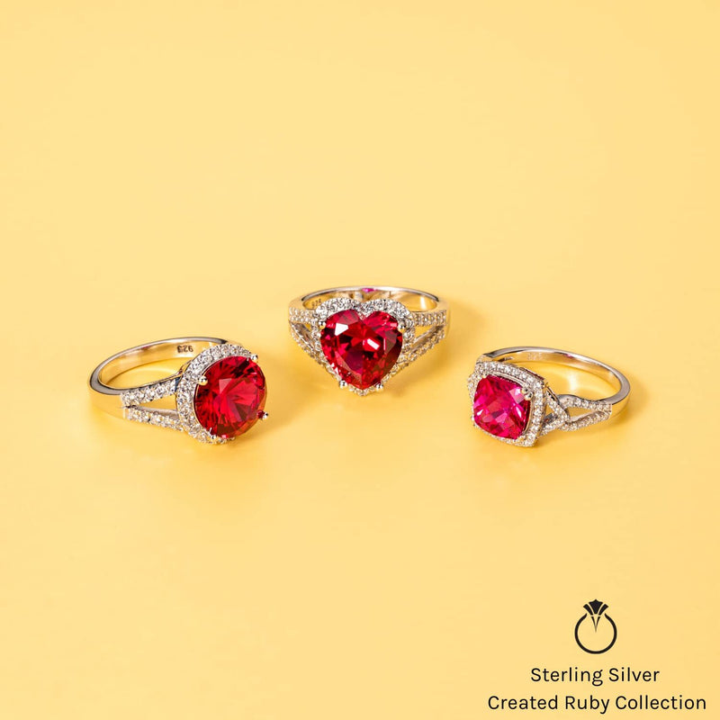 Created Ruby Ring Sterling Silver Barrel Cut 3 Carats