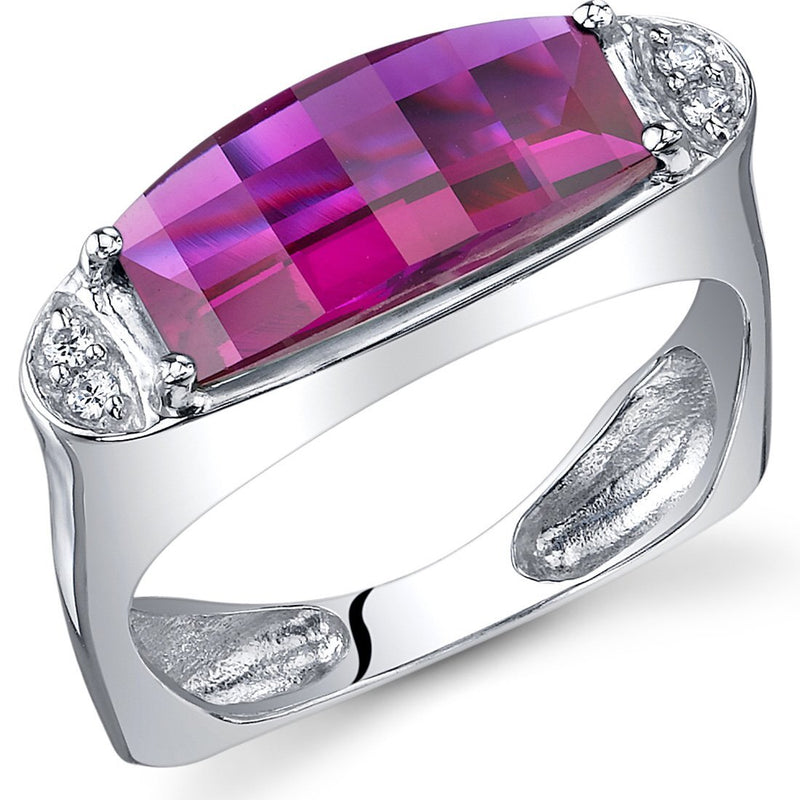 Created Ruby Ring Sterling Silver Barrel Cut 3 Carats