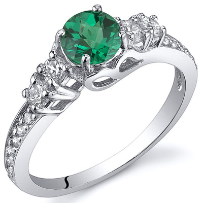 Emerald Ring Sterling Silver Round Shape 0.5 Carats
