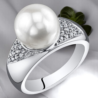 Freshwater Cultured 8.5mm White Pearl Solitaire Ring Sterling Silver