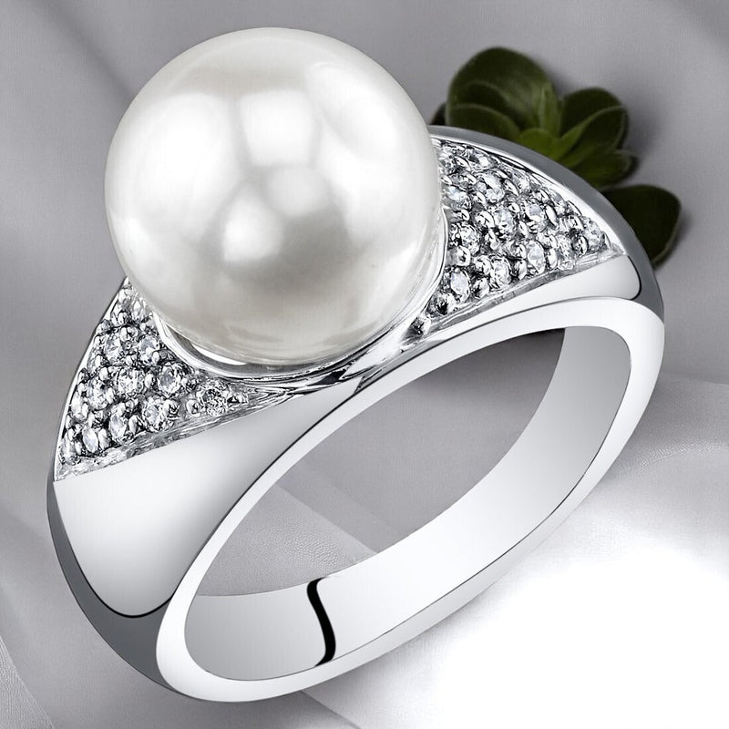 Freshwater Cultured 8.5mm White Pearl Solitaire Ring Sterling Silver