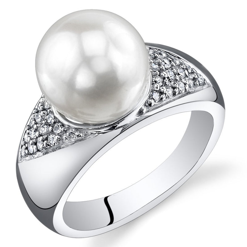 Freshwater Cultured 8.5mm White Pearl Solitaire Ring Sterling Silver