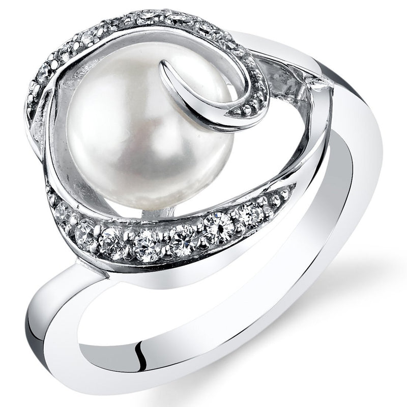 Freshwater Cultured 8.5mm White Pearl Swirl Ring Sterling Silver